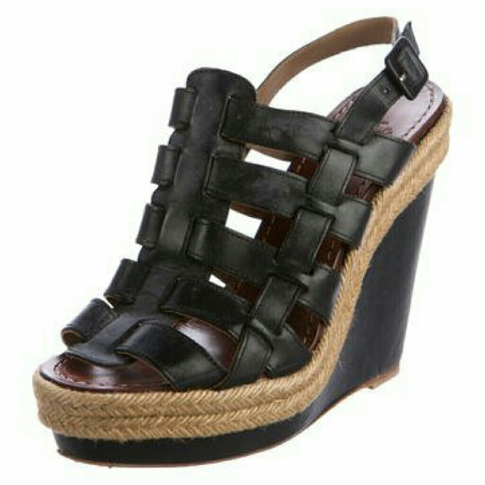 Auth Christian Louboutin Barcelona Leather Wedges